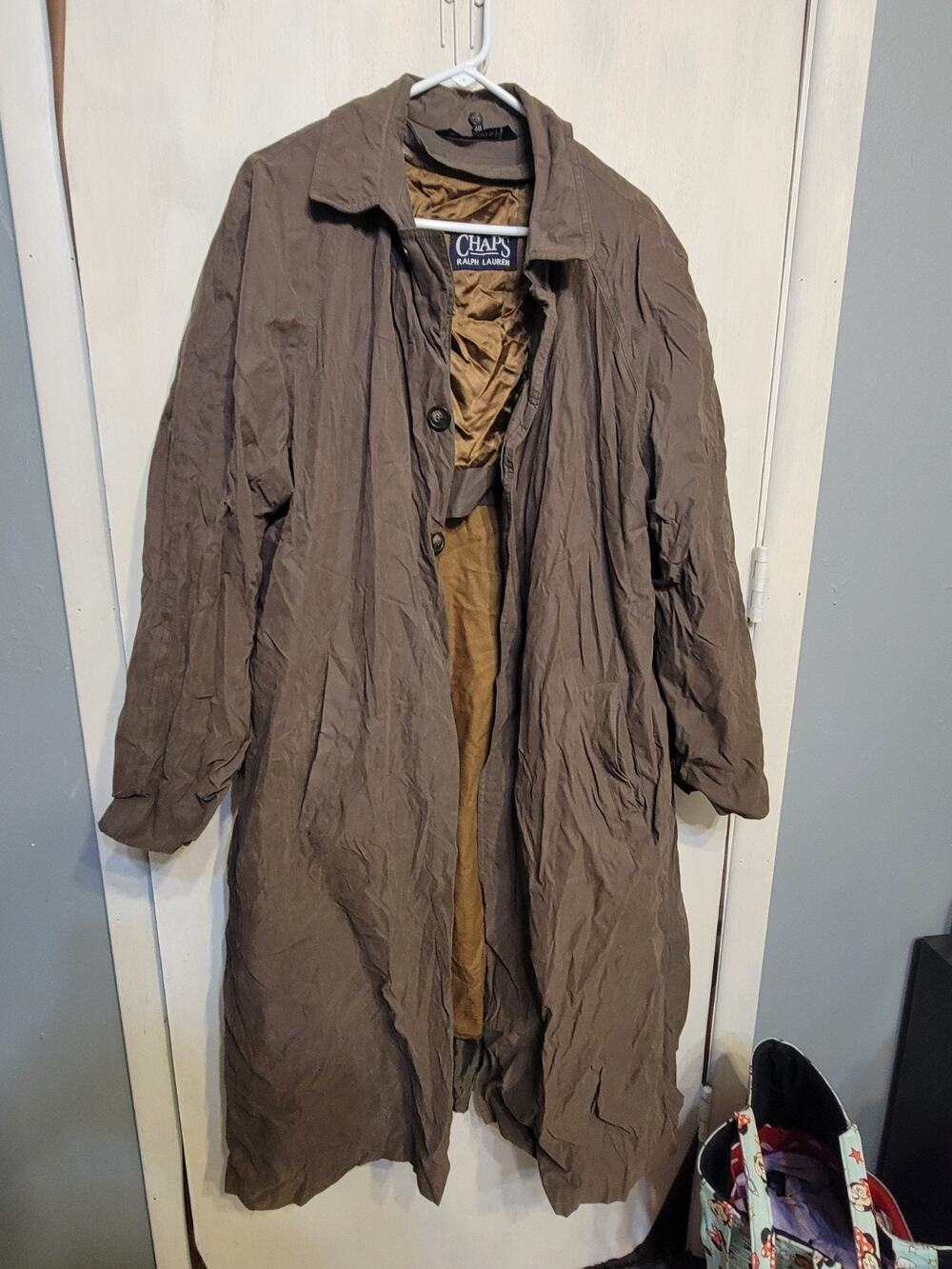 Vintage Chaps Ralph Lauren Trench Coat Jacket Men's Black Size 44 R